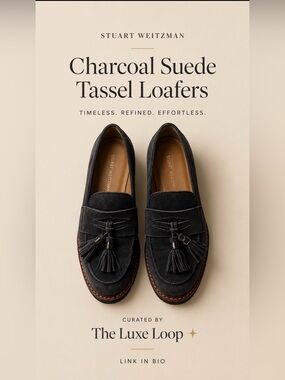 Stuart Weitzman Charcoal Suede Tassel Loafers